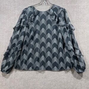 Ted Baker London Sheer Chevron Dot Ruffle Sleeve Blouse Top Womens Ted 2 US 6